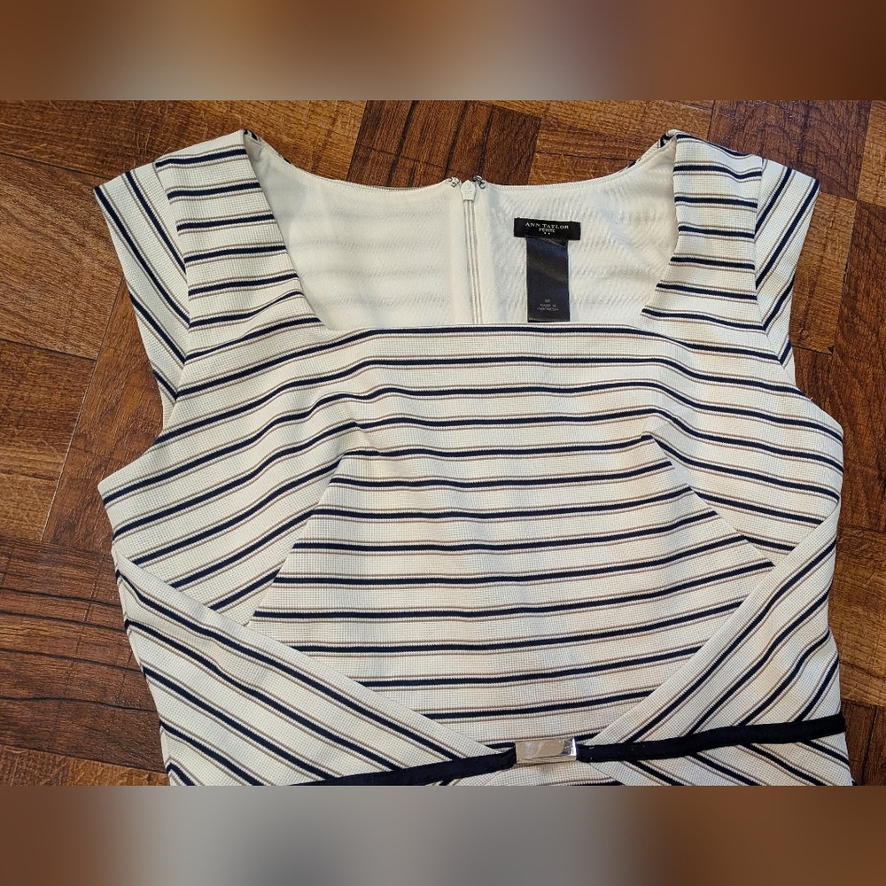 Ann Taylor Size 4P Petite Striped Fitted Cap Sleeve Women's Dress - Picture 3 of 7